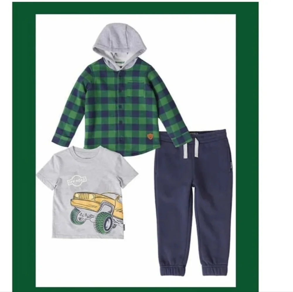 BUFFALO DAVID BITTON BOYS 3 PIECE OUTFIT BRAND NEW WITH TAGS GREEN & NAVY BLU